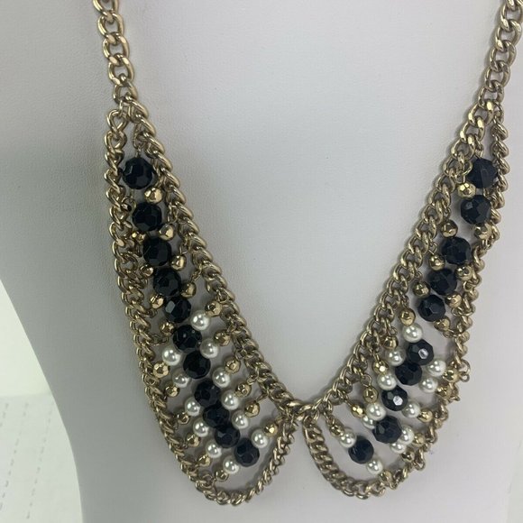 Gold Tone Immaculate Faceted Beaded Bib Necklace - Picture 2 of 5